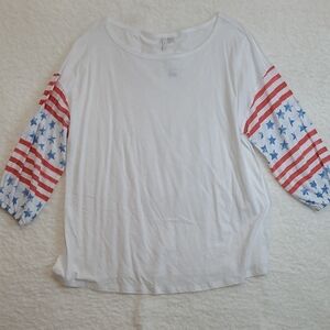 NWT Cato White Top with Red Stripes & Blue Stars on the Sleeves size 18/20W